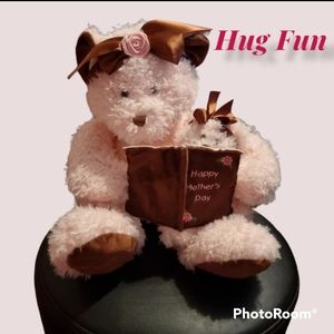 Hugfun TEDDY BEARS 12” Pink Brown Plush HAPPY MOTHER’S DAY Mom & Baby Reading